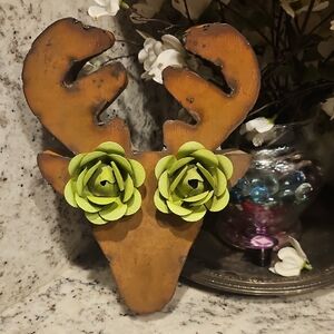 Rustic Deer Head Wall Decor with Green Accents